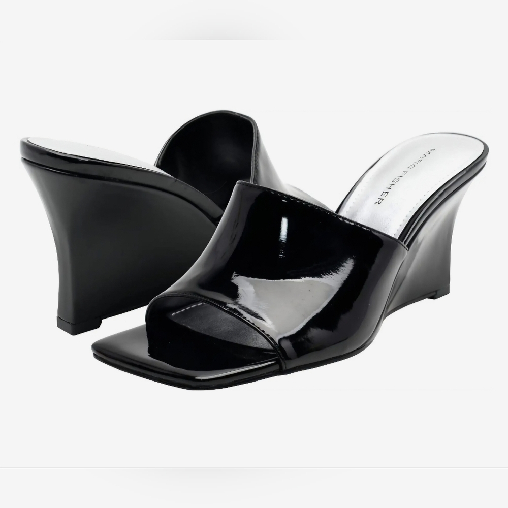 Black Mules with Wedge Heel and Open Toe